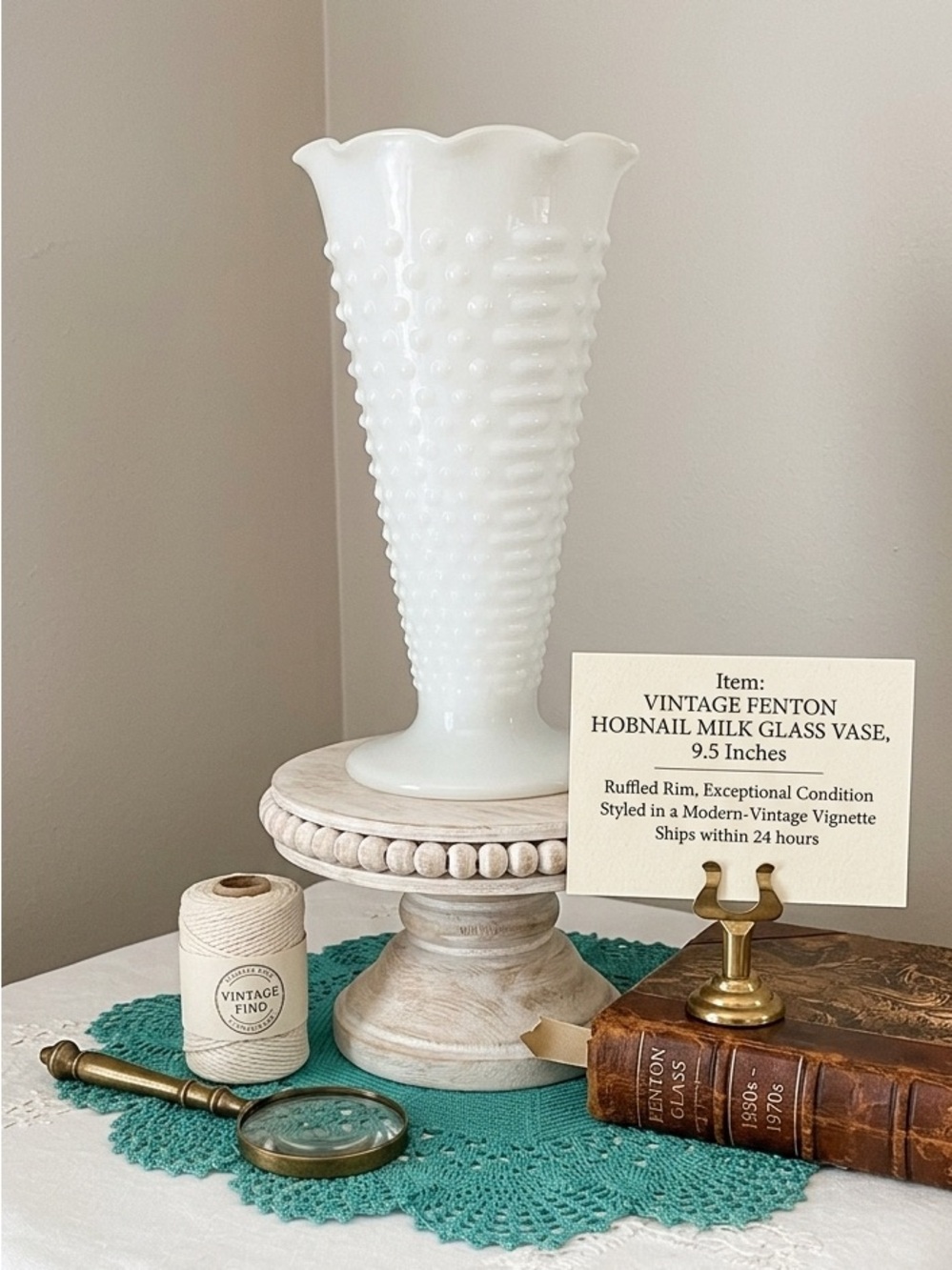 Vintage Milk Glass White Hobnail Vase 9 1/4 inches tall 5 inch diameter